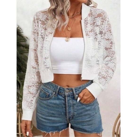 Summer Lace Zipper Front Bomber - Picture 2 of 3